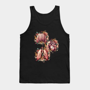 Human organs, art with vintage anatomy floral and butterflies, botany, heart, lungs and brain with floral Tank Top